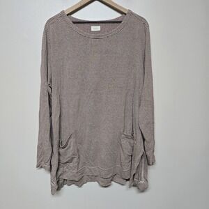 Poetry Tunic Top Hemp‎ Organic Cotton Stripe Sleeve Shirt Pockets Artsy Sz 16